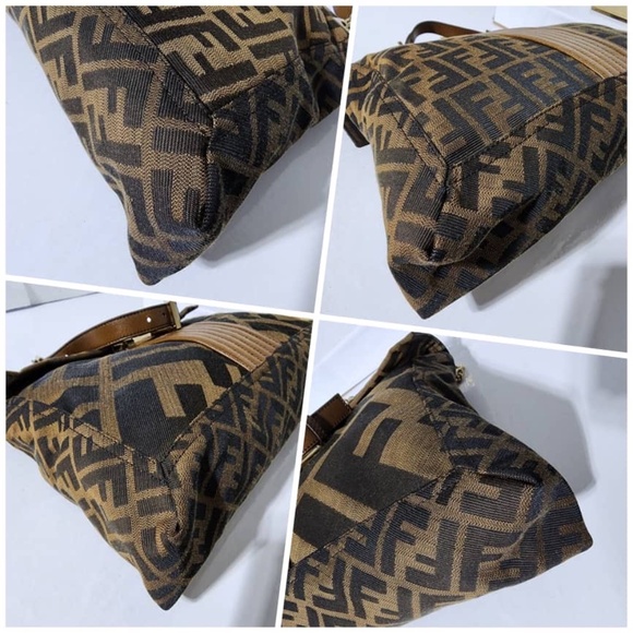 Authentic Fendi Tobacco Zucca Canvas and Leather Maxi Baguette Flap Shoulder Bag - Picture 12 of 14